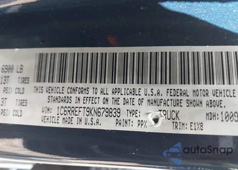 2019 Ram 1500 Big Horn/Lone Star from USA, damaged, VIN 1C6RREFT9KN679839